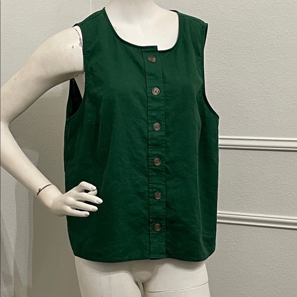 J. Crew Linen Blend Green Button-Up Top, Sz XL - Picture 2 of 6